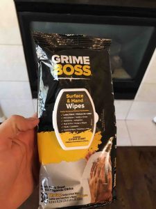 Grime boss wipes for fireplace makeover