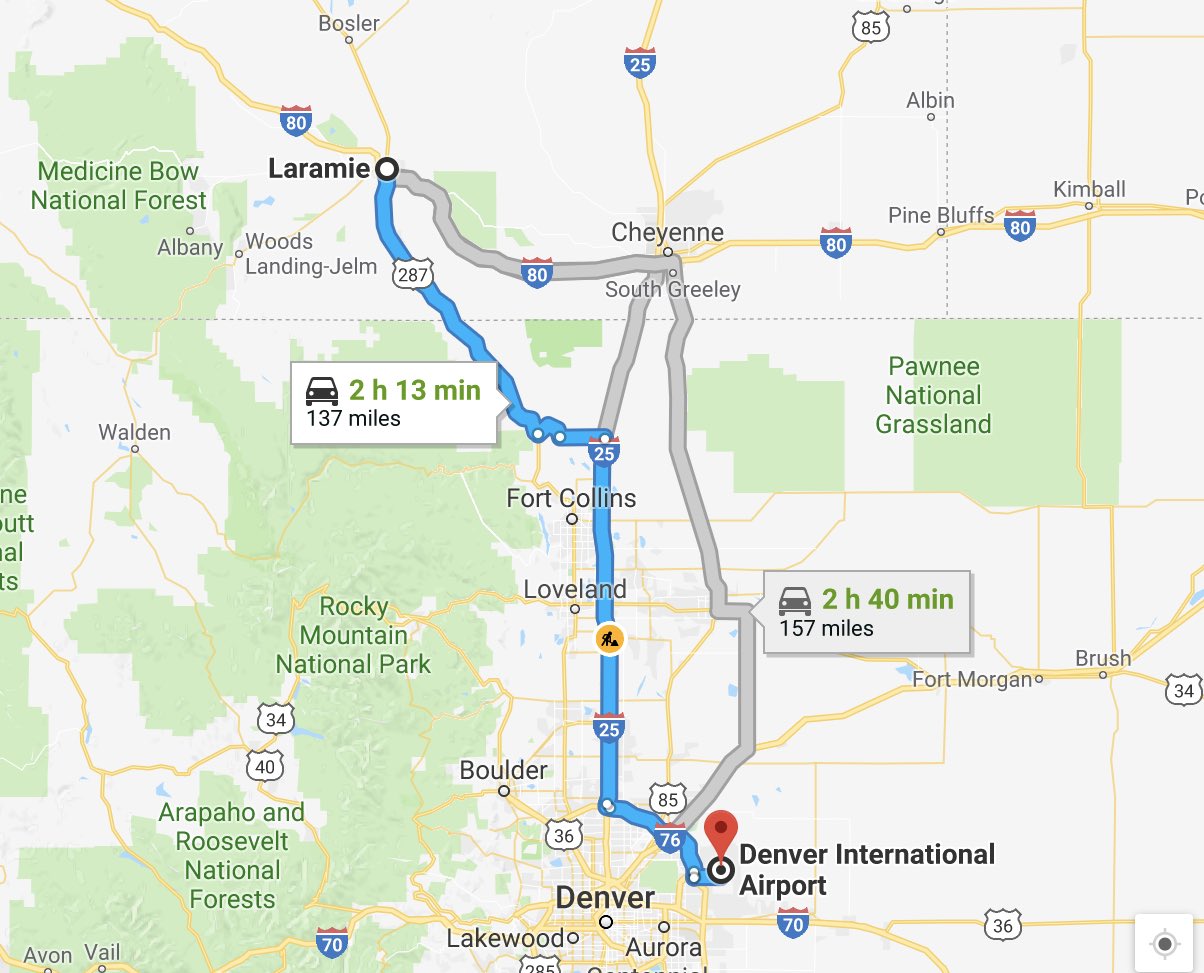 Laramie to Denver international airport