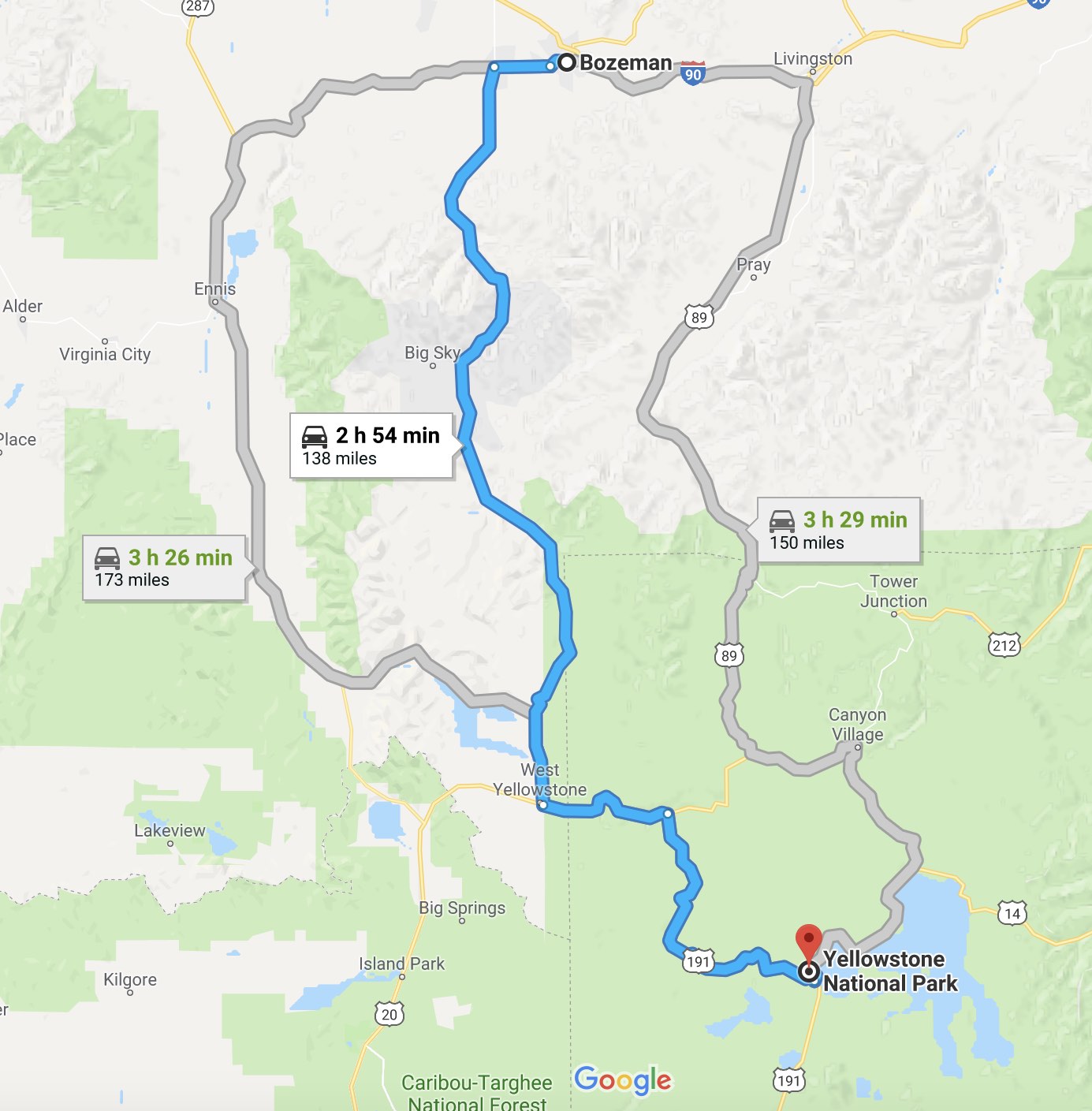 Bozeman to Yellowstone Drive