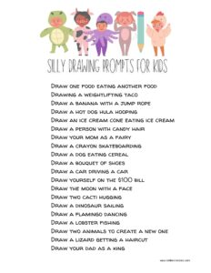 silly drawing prompts for kids printable