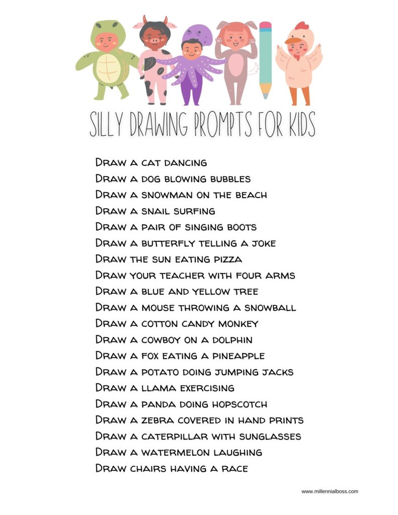 Silly Drawing Prompts for Kids Printable