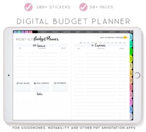 digital budget planner monthly financial goals savings expenses