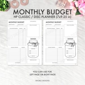 Budget planner monthly inserts printable downloadable savings expenses