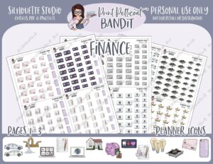 Printable downloadable stickers budget planner expenses finances savings bills