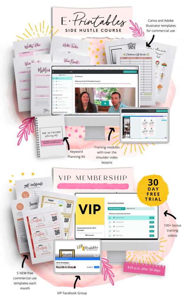 VIP E-Printables Course Includes